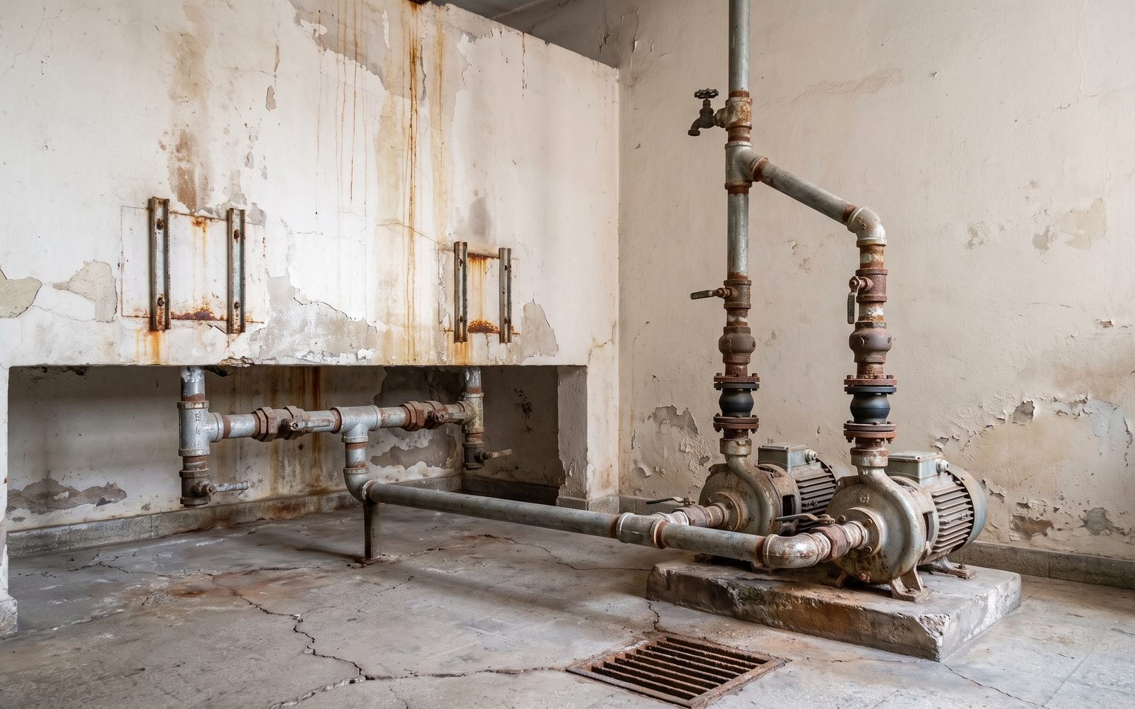 Bombas de agua de edificio sobre bases de hormigón